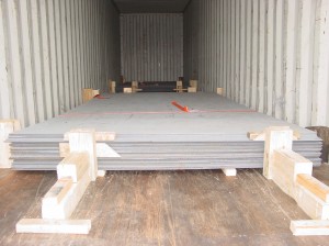 Steel plates loaded inside a container