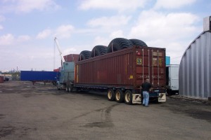 over dimensional tires loaded in an open top